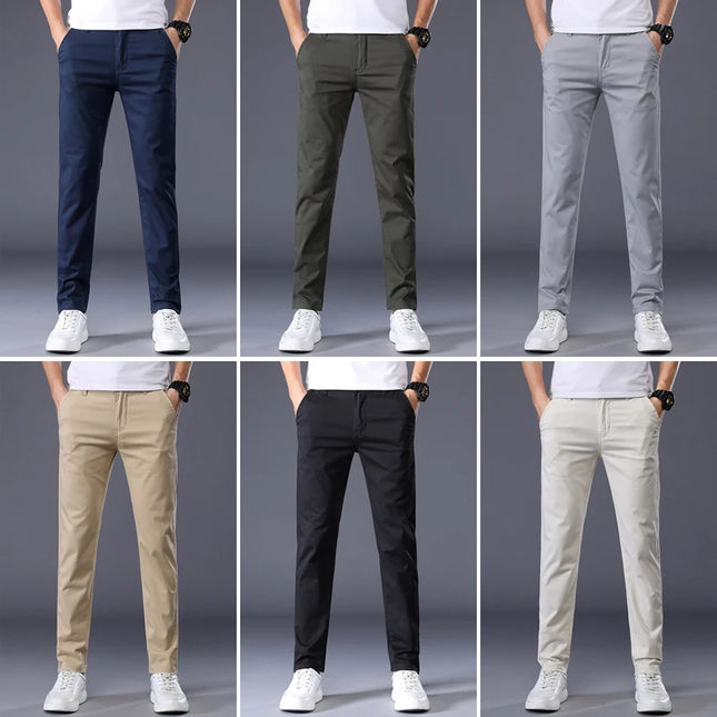 Men's Casual Long Elastic Straight Pants - Various Colors
