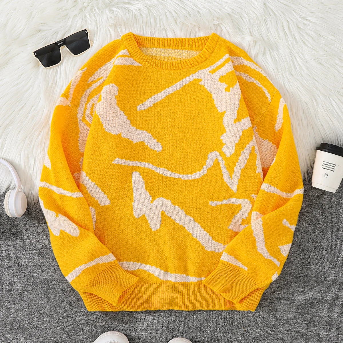 Men's Graffiti Jacquard Pattern Knit Sweater