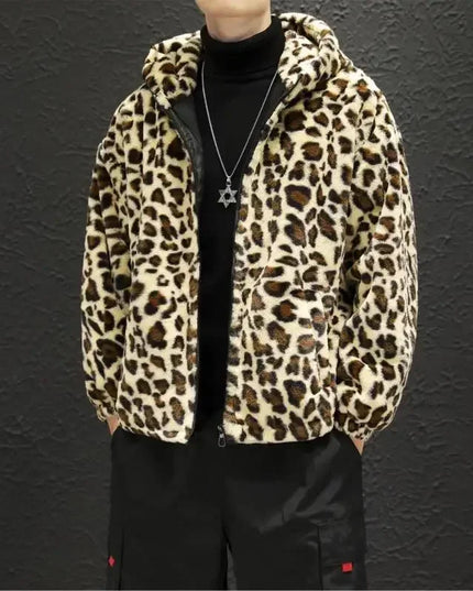 Men's Leopard Print Hooded Zipper Jacket