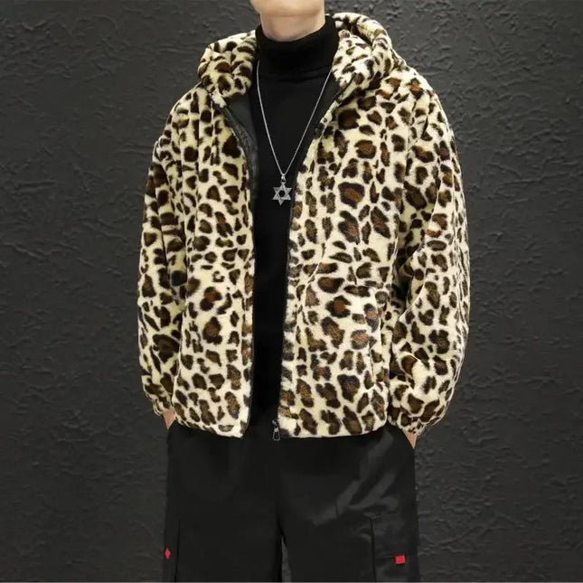 Men's Leopard Print Hooded Zipper Jacket