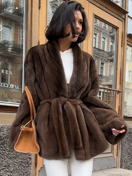 Women's Faux Fur Short Coat with Lapel Collar - Stylish Warm Outerwear for Women