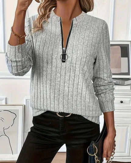  Women's Long Loose Fit Sweater with Zipper Collar