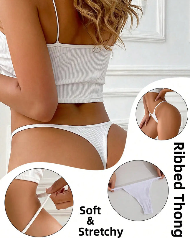 Set of 9 Women's Ribbed Low-Waist Seamless Thong Panties – Soft, Breathable Briefs
