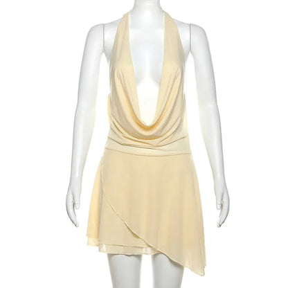 Ruffled Halter Backless Mini Dress for Women - Sleeveless Style