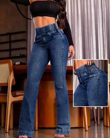Elegant High-Waist Button-Front Cotton Jeans