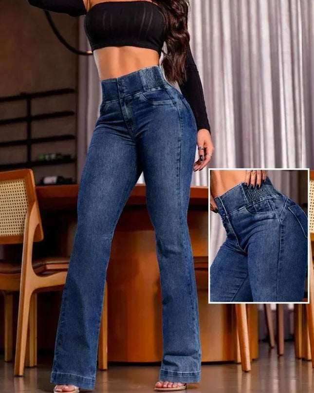 Elegant High-Waist Button-Front Cotton Jeans