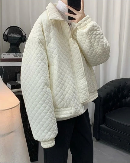 Diamond Grid Men's Cotton-Filled Coat - Loose Fit