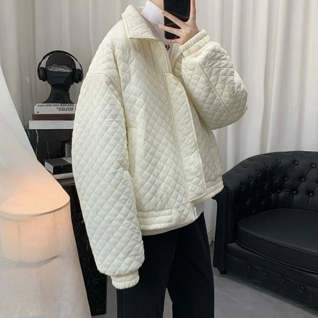 Diamond Grid Men's Cotton-Filled Coat - Loose Fit