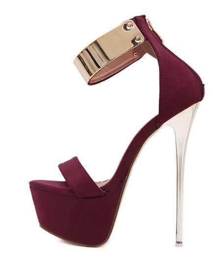 Women's 16CM Platform High Heels with Metal Ankle Strap Cover