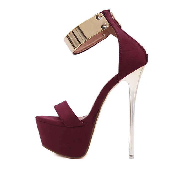Women's 16CM Platform High Heels with Metal Ankle Strap Cover