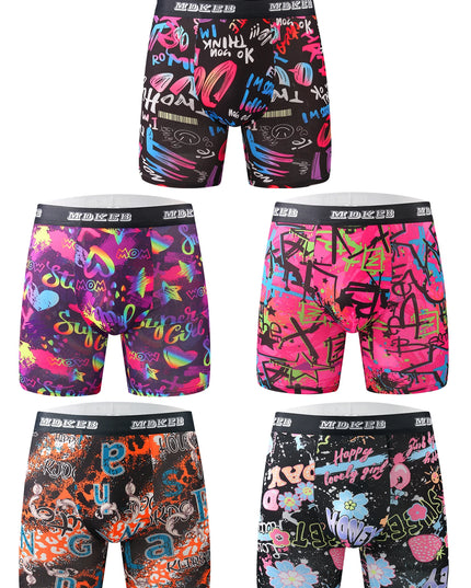 Ten-Piece Men's Graffiti Pattern Boxer Briefs Set – Breathable, Comfortable, High-Elastic Long Boxer Briefs