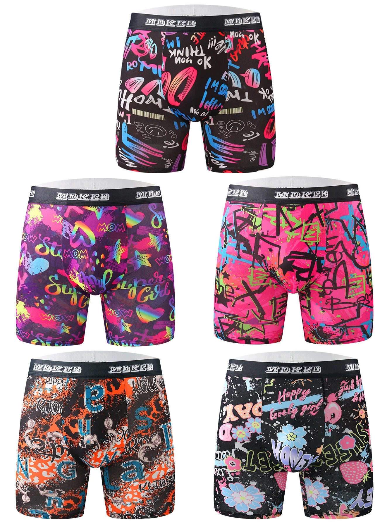 Ten-Piece Men's Graffiti Pattern Boxer Briefs Set – Breathable, Comfortable, High-Elastic Long Boxer Briefs