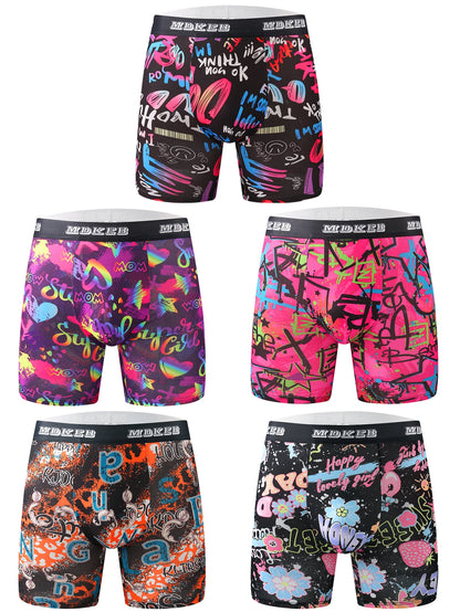 Ten-Piece Men's Graffiti Pattern Boxer Briefs Set – Breathable, Comfortable, High-Elastic Long Boxer Briefs