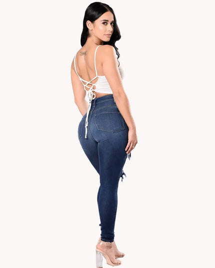 Womens Stretchy High-Waisted Ripped Skinny Jeans