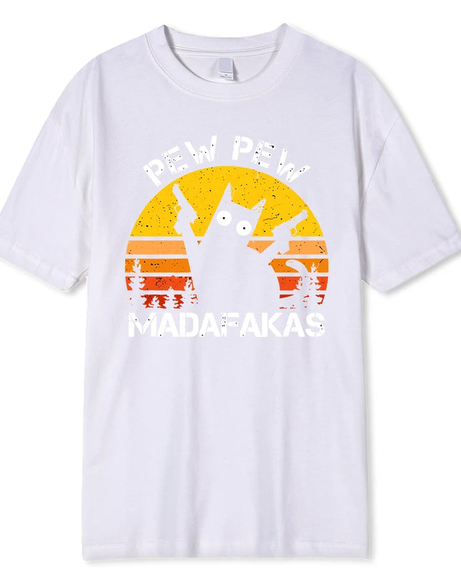 Madafakas Graphic Tee: Cat with Dual Guns - Breathable Cotton T-Shirt for Men