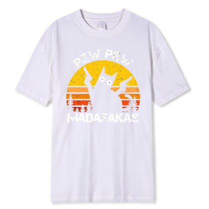 Madafakas Graphic Tee: Cat with Dual Guns - Breathable Cotton T-Shirt for Men