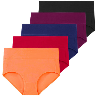 5-Piece Women's Breathable Cotton High-Cut Belly Control Panties