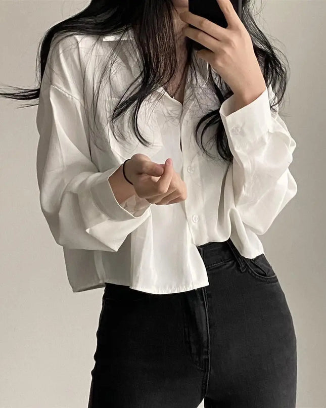 Women's Loose Fit Single-Breasted Solid Long-Sleeve Casual Shirt
