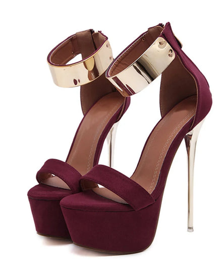 Women's 16CM Platform High Heels with Metal Ankle Strap Cover