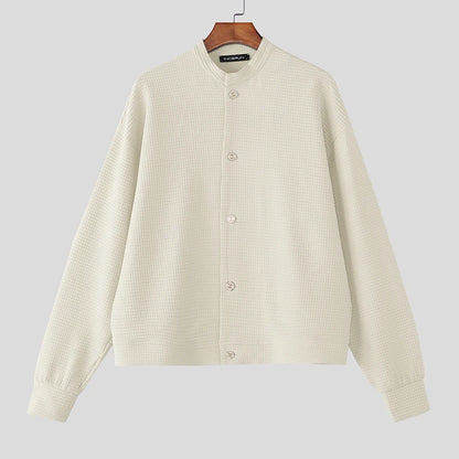 Incerun Men's Stand Collar Jacket with Long Sleeves and Button Closure
