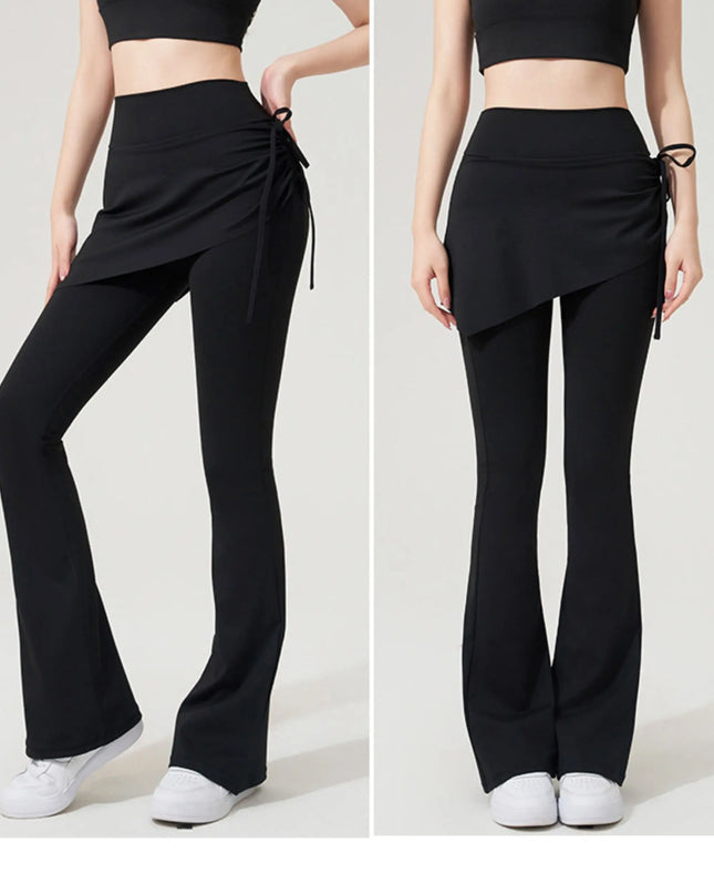 Women's High Waist Flared Sweatpants with Hip Lift Design & Side String Decoration
