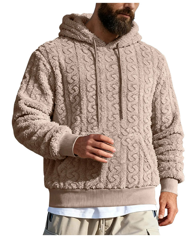 Men's Vintage Jacquard Textured Fleece Hoodie Sweater