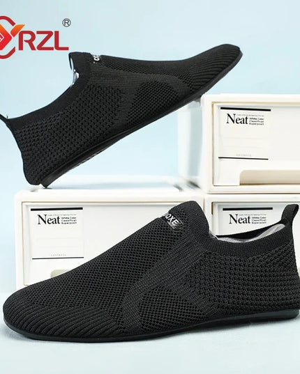 YRZL Men's Mesh Loafers - Breathable Flat Walking Shoes with Non-Slip Sole