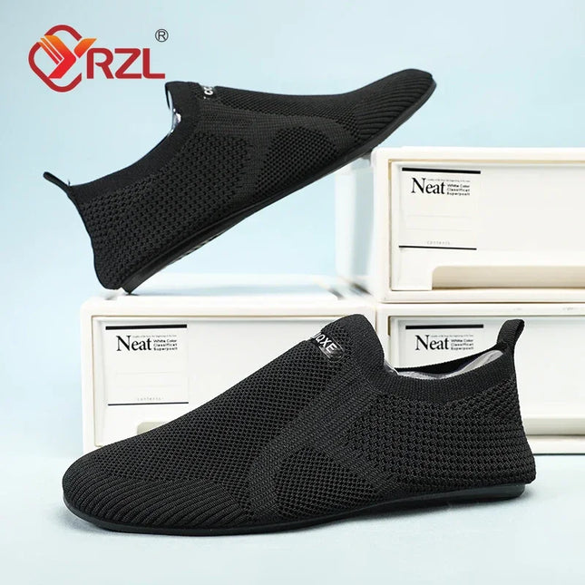 YRZL Men's Mesh Loafers - Breathable Flat Walking Shoes with Non-Slip Sole
