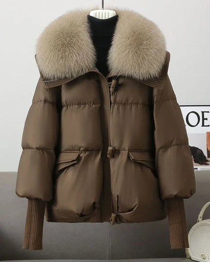 Women’s Short Padded Parka Jacket with Down Cotton, Fur Collar