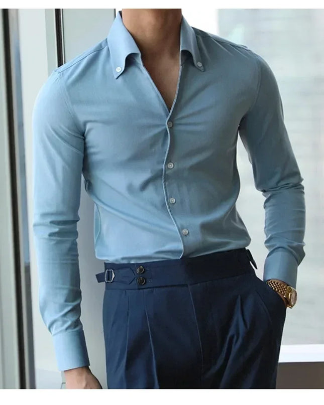 Men's Slim-Fit Wrinkle-Free Casual Collar Shirt with Lapel Design