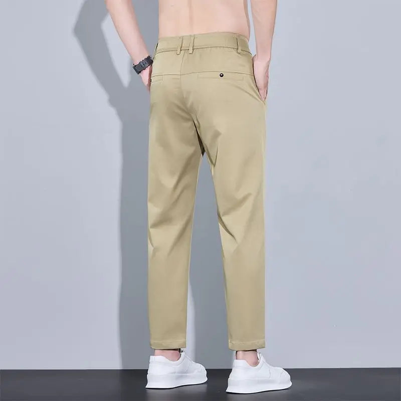 Men's Ankle-Length Straight Fit Pants – Slim Fit Thin Trousers for Men