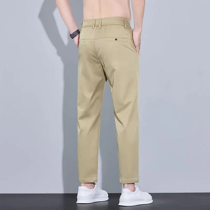 Men's Ankle-Length Straight Fit Pants – Slim Fit Thin Trousers for Men