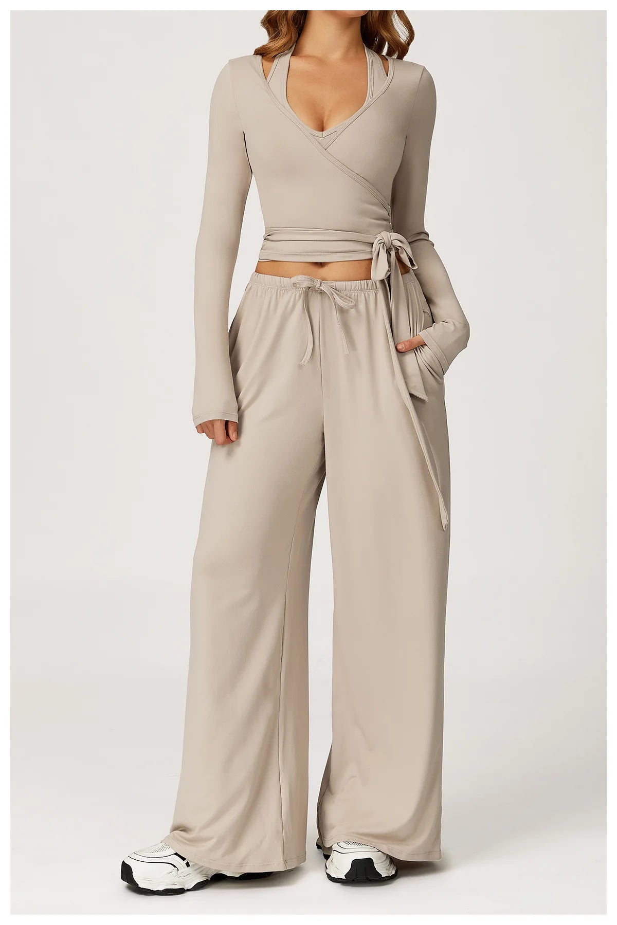Women's 2/3 Pieces Quick-Dry Vest/Cropped Top and Drawstring Pants Set
