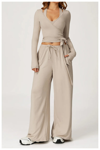 Women's 2/3 Pieces Quick-Dry Vest/Cropped Top and Drawstring Pants Set