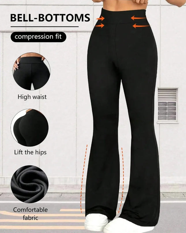 Women's High-Waist Slim Fit Elastic Flared Pants with Hip-Lifting Effect