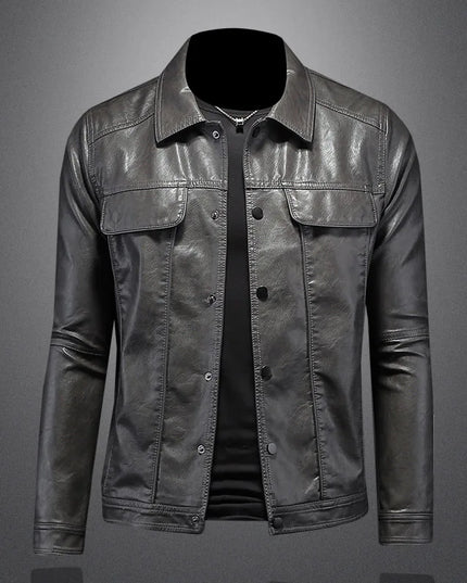 Men's Slim Fit Faux Leather Lapel Jacket - Stylish & Trendy Outerwear