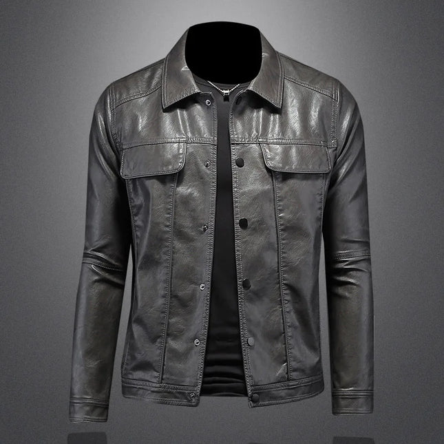 Men's Slim Fit Faux Leather Lapel Jacket - Stylish & Trendy Outerwear
