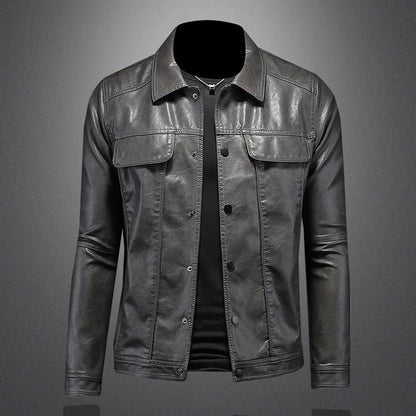 Men's Slim Fit Faux Leather Lapel Jacket - Stylish & Trendy Outerwear