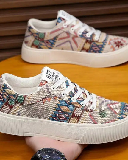 Men's Canvas Low Top Sneakers - Flat Sole, Vulcanized Style