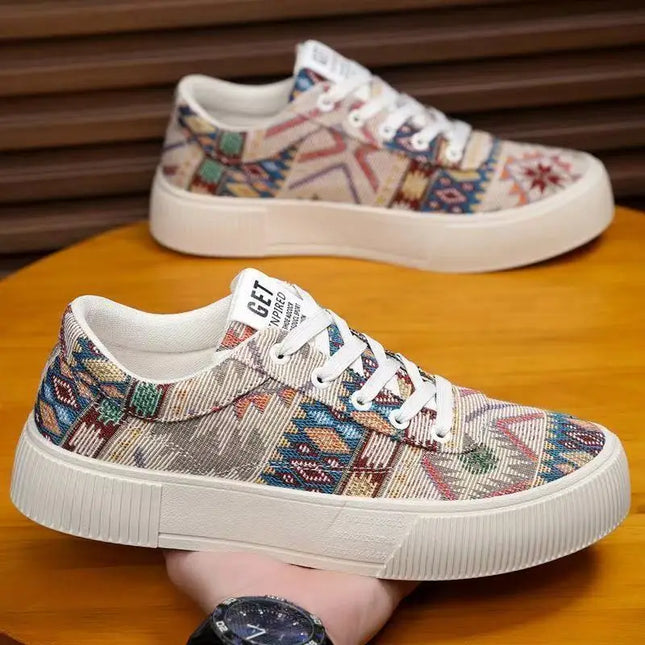 Men's Canvas Low Top Sneakers - Flat Sole, Vulcanized Style