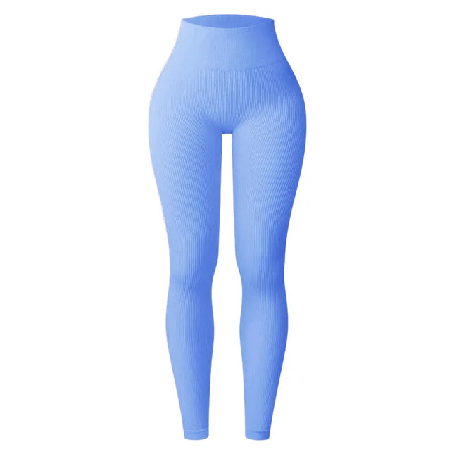 Women's High-Waisted Ribbed Yoga Pants - Various Colors