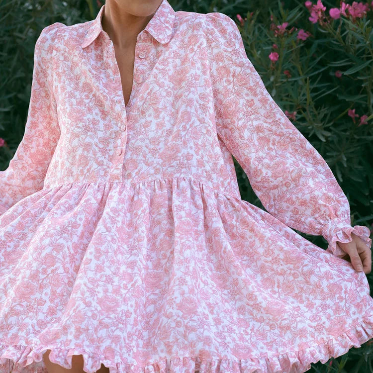 Women's Loose Mini Dress – Elegant Classic Pleated Style for Women
