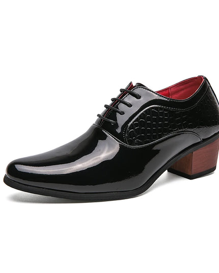 Luxury Black Leather Men's High Heel Shoe