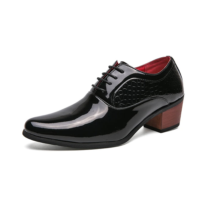 Luxury Black Leather Men's High Heel Shoe