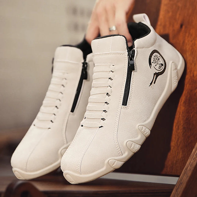 Men's Casual Flat Bottom Sneakers with Side Zipper – Stylish & Comfortable Men's Sneakers