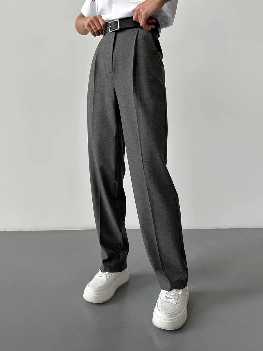 Slim Fit High Waist Straight Leg Women's Trousers 