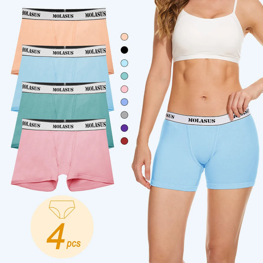 Molasus 4-Pack Women's Boxer Briefs – Soft Stretch Cotton Trunks