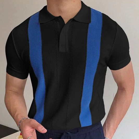Men's Casual Knitted Polo Shirt with Lapel and Button Closure