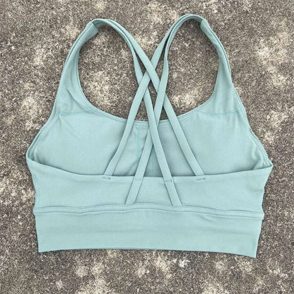 Women's Fitness Sports Bra - Crossback Gym Tank Top with Chest Pad
