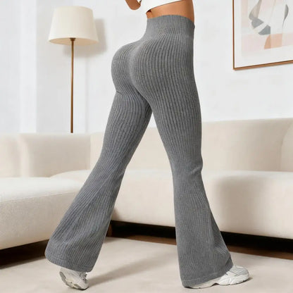 Women's High-Waisted Breathable Flared Trousers - Athleisure Fitness Pants with Stretch